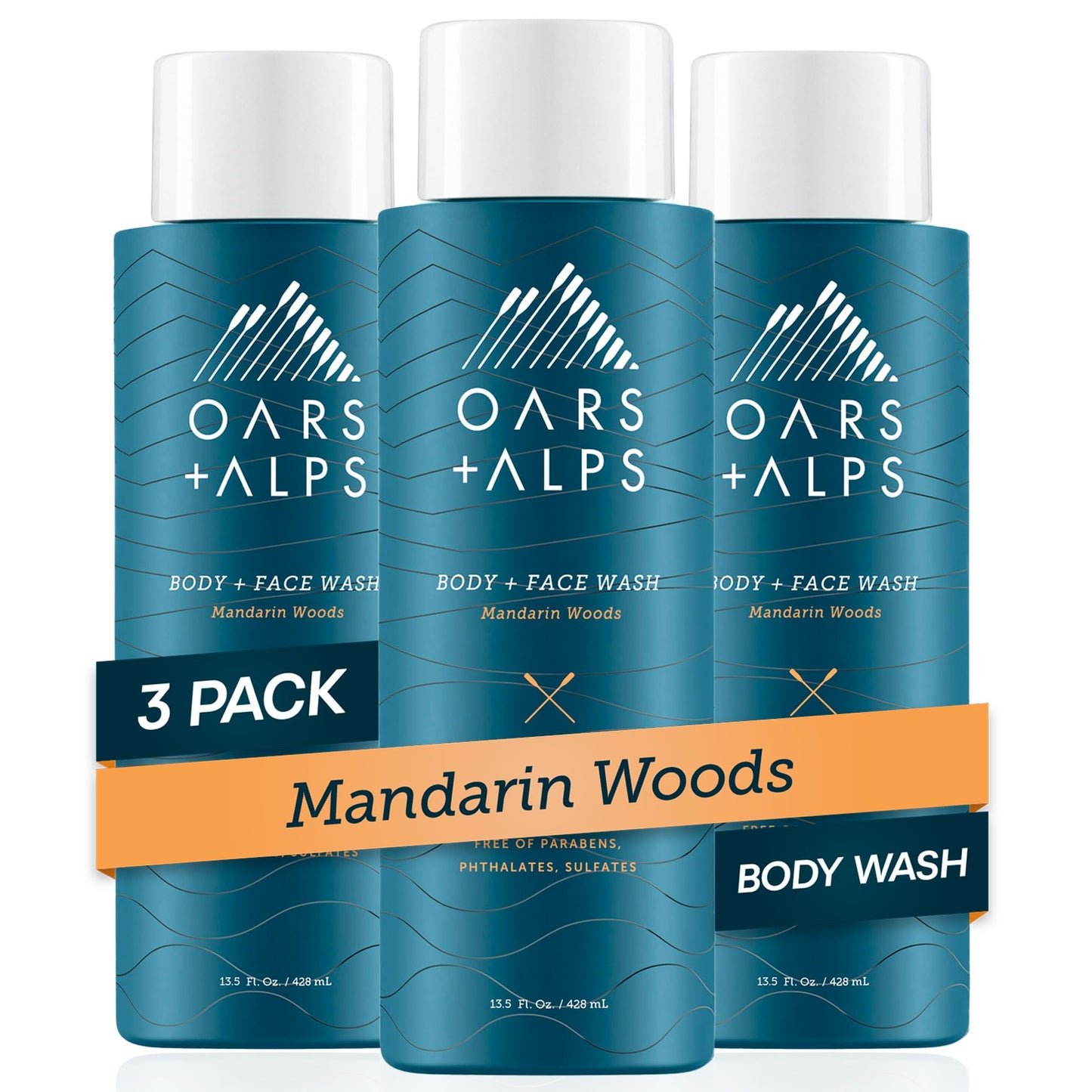 Oars + Alps Mens Body & Face Wash, Moisturizing Body Wash, 3pk, 13.5 Fl Oz