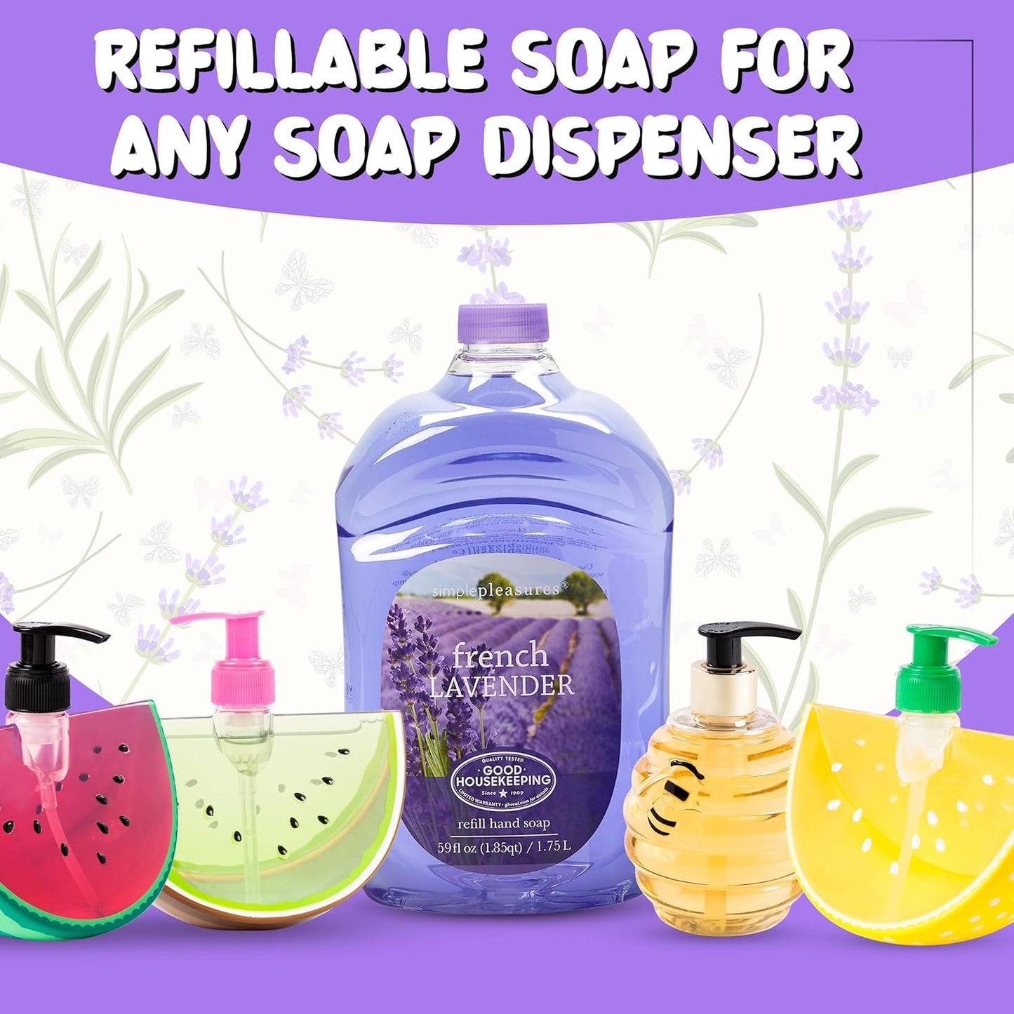 Premium Hand Soap - French Lavender Scent | 7.9 oz Bottle + 59 oz Refill - Multiple Scents Available