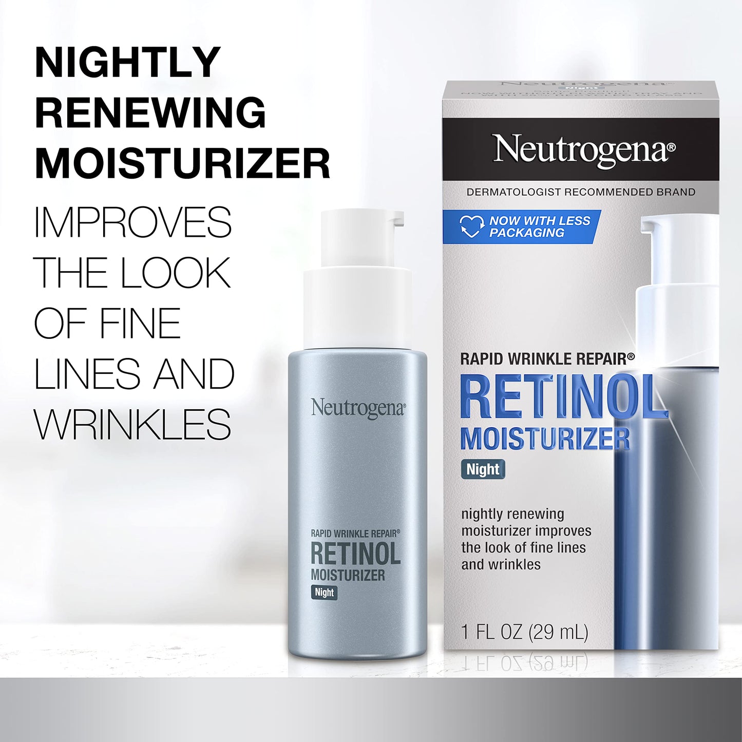 Neutrogena Retinol Face Moisturizer Cream,Rapid Wrinkle Repair,Anti-Wrinkle Night Moisturizer,Anti-Wrinkle Face&Neck Cream_Moisturizer with Hyaluronic Acid&Retinol,Paraben-Free,1 fl. oz (Pack of 12)