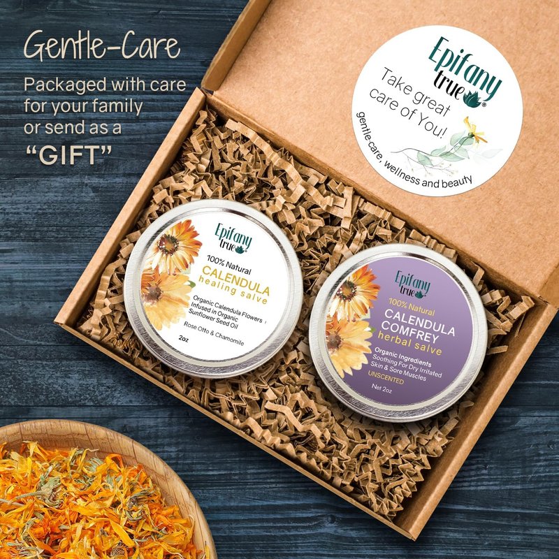 Calendula Salve 2oz - Natural Herbal Balm for Dry Skin, Eczema & Itch Relief | Fragrance-Free 2-Pack