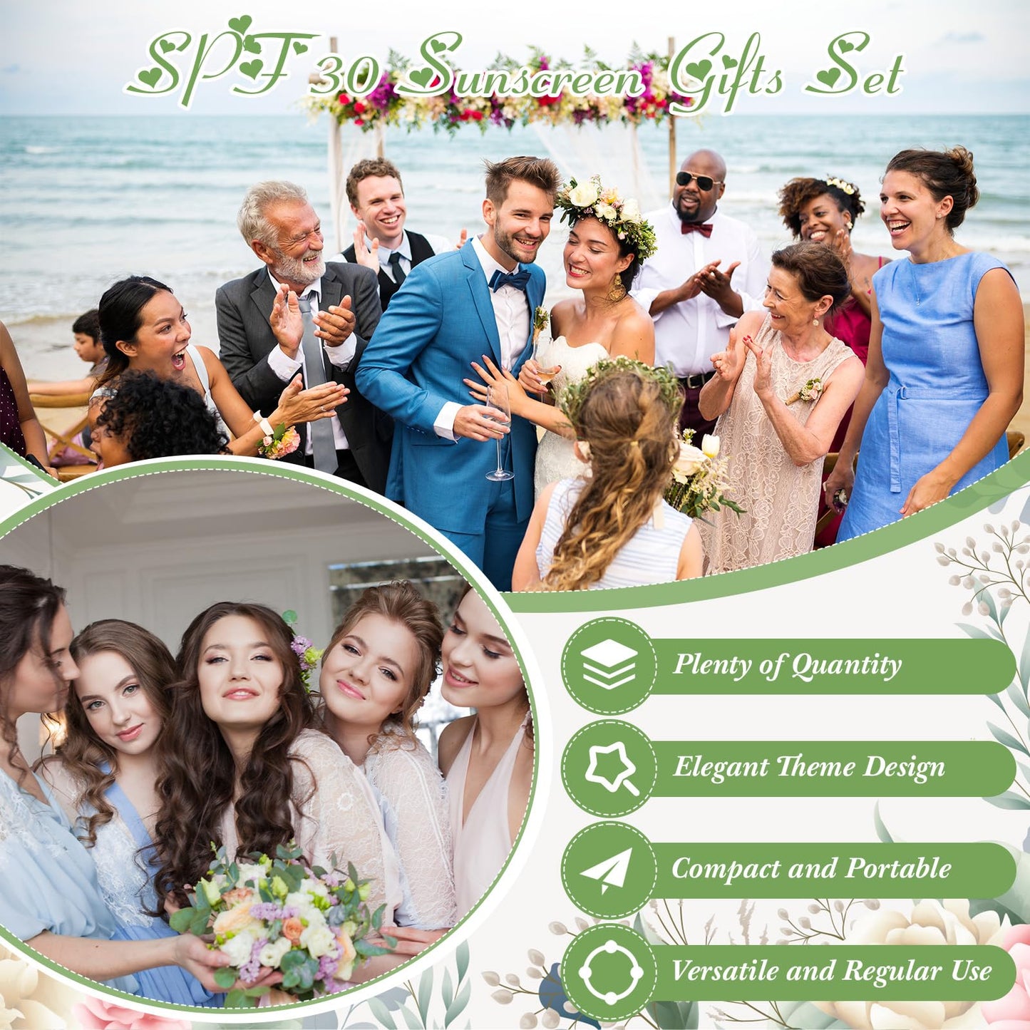 Dansib 12 Pcs Travel Size Mini Sunscreen Bulk for Summer Vacation Spf 30 Water Resistant Sunscreen Lotion Sunblock for Thank You Gifts Hawaiian Wedding Pool Party Favor (Greenery)