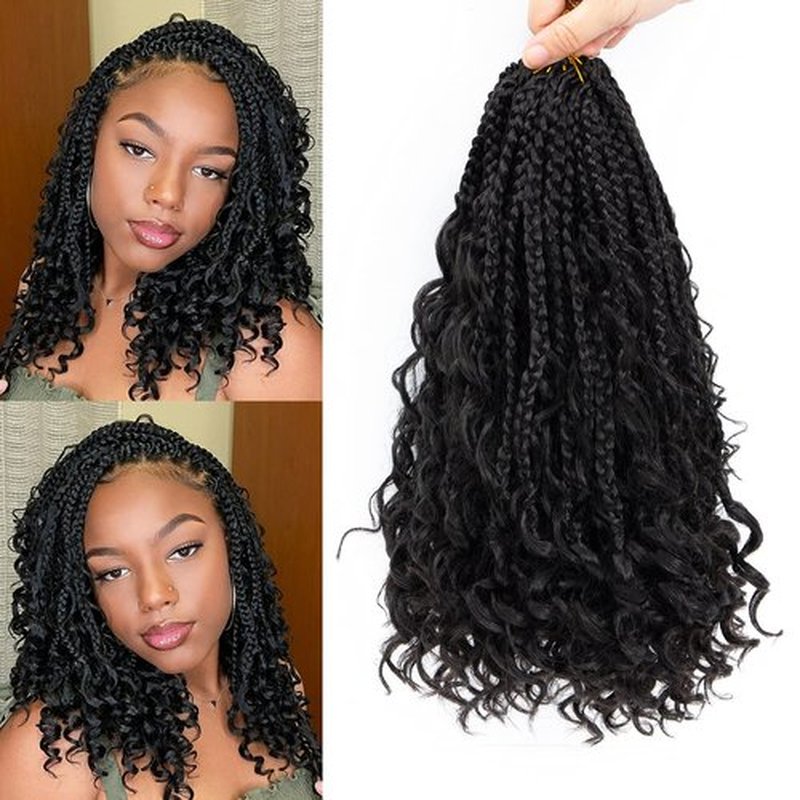 Boho Box Braids Crochet Hair 12 inch 8 Packs Box Braid Crochet Hair with Curly Ends Pre-looped Goddess Box Braids Crochet Hair Extensions for Black Women(12" 8 Packs, 1B#)