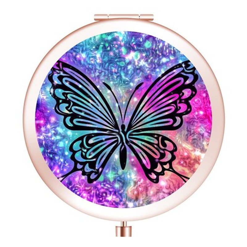 Compact Mirror Rose Gold Makeup Mirror Folding Mini Pocket Mirror Portable Hand Mirror Double-Sided 2 x 1x Magnification for Woman Girls Great Gift (Starry Sky Butterfly)