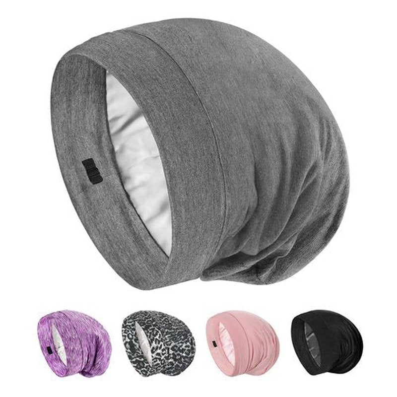 SOLZEK Real Silk Bonnet for Sleeping Hair Wrap Men Women Curly Adjustable Night Cap Anti Frizz Stay on 1Pcs (Dark Grey)