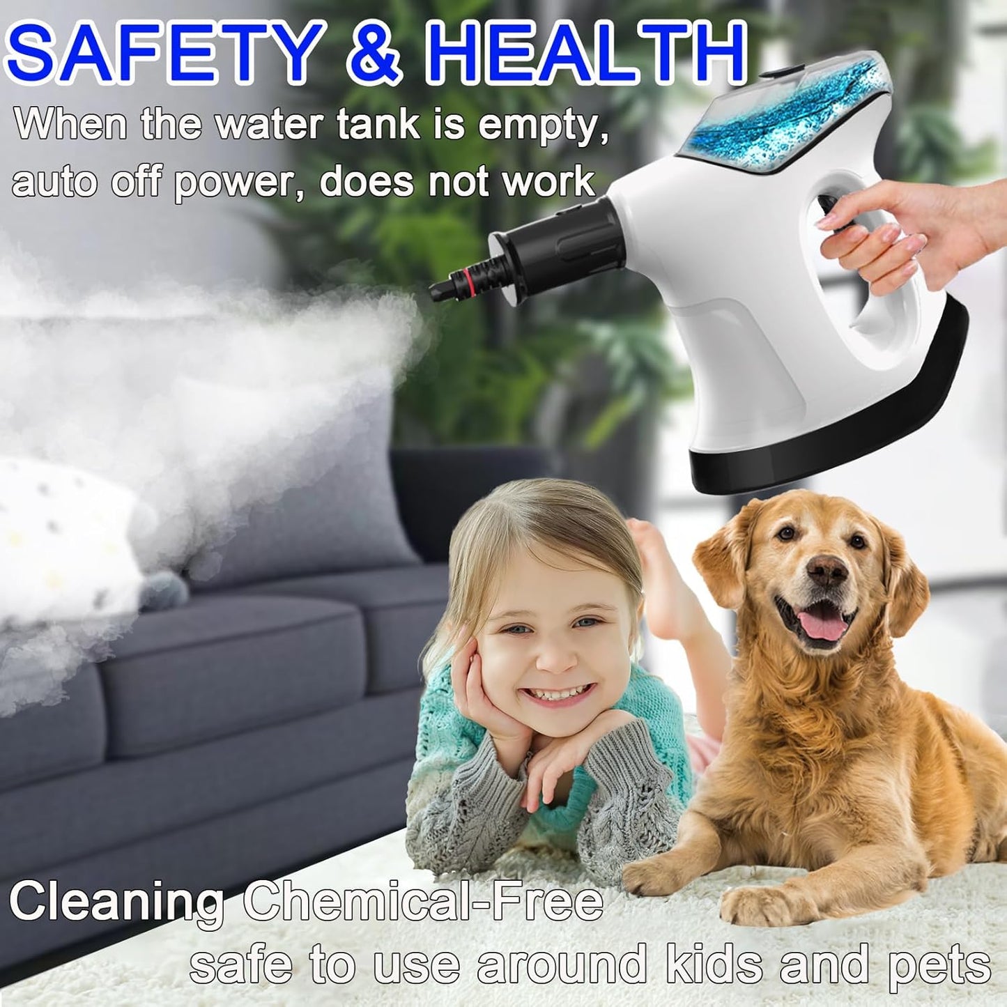 Handheld Steam Cleaner - 10S Quick Heat, Large Water Tank & 9 Accessories | Multi-Surface Use for Home, Kitchen & Car (White/Black)