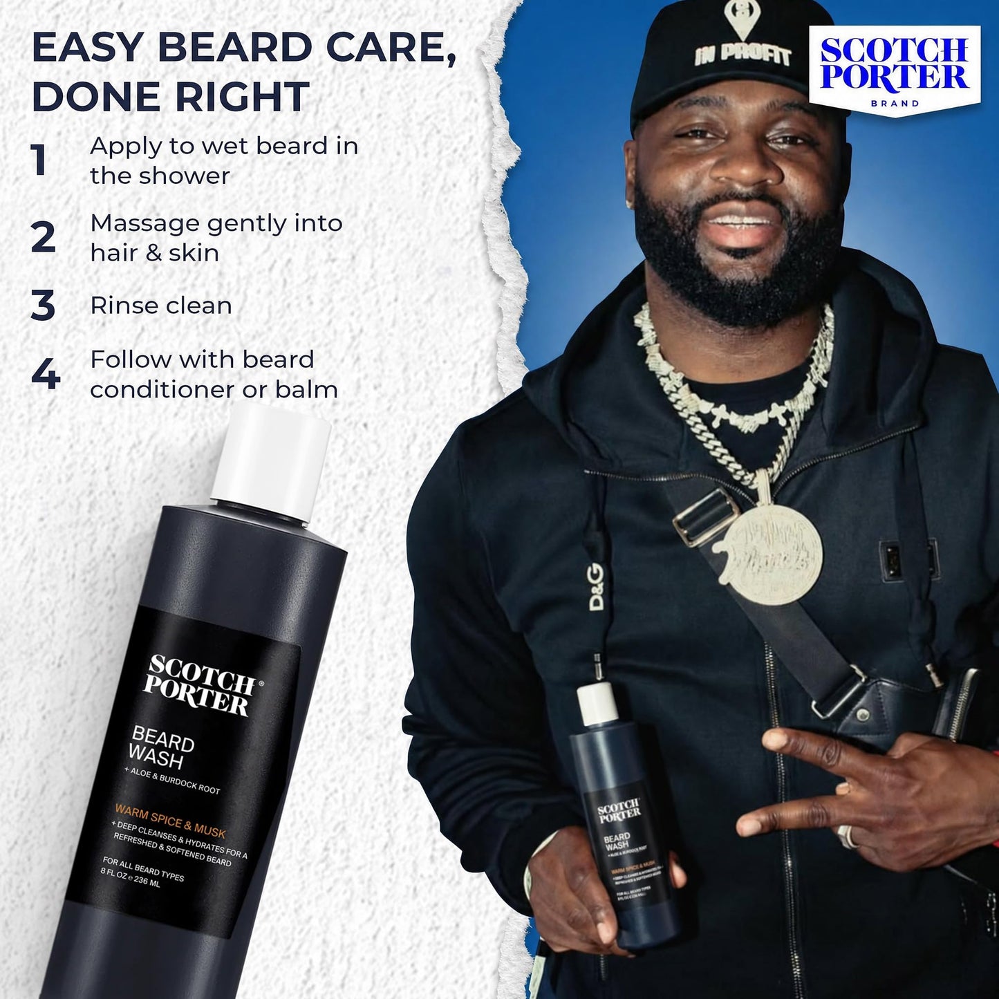 Scotch Porter Moisturizing Beard Wash Shampoo, Warm Spice & Musk