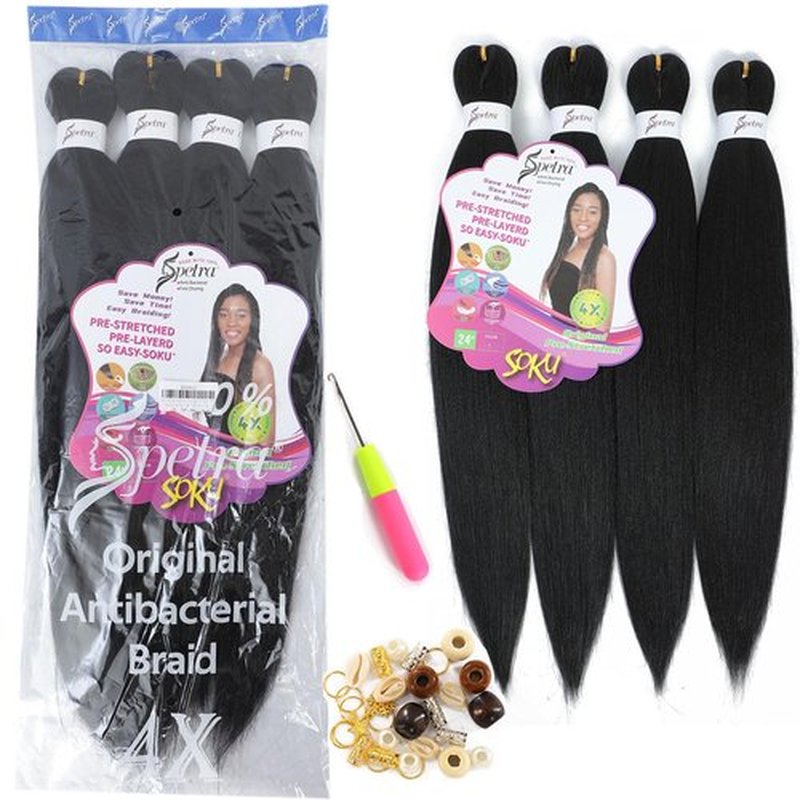 [MULTI PACKS DEAL] Black Pre Stretched Crochet Braiding Hair 24 Inch - 8 Bundles Hot Water Setting Jet Black Natural Soft EZ Braids Professional Yaki Straight Synthetic Bundles for Black Women