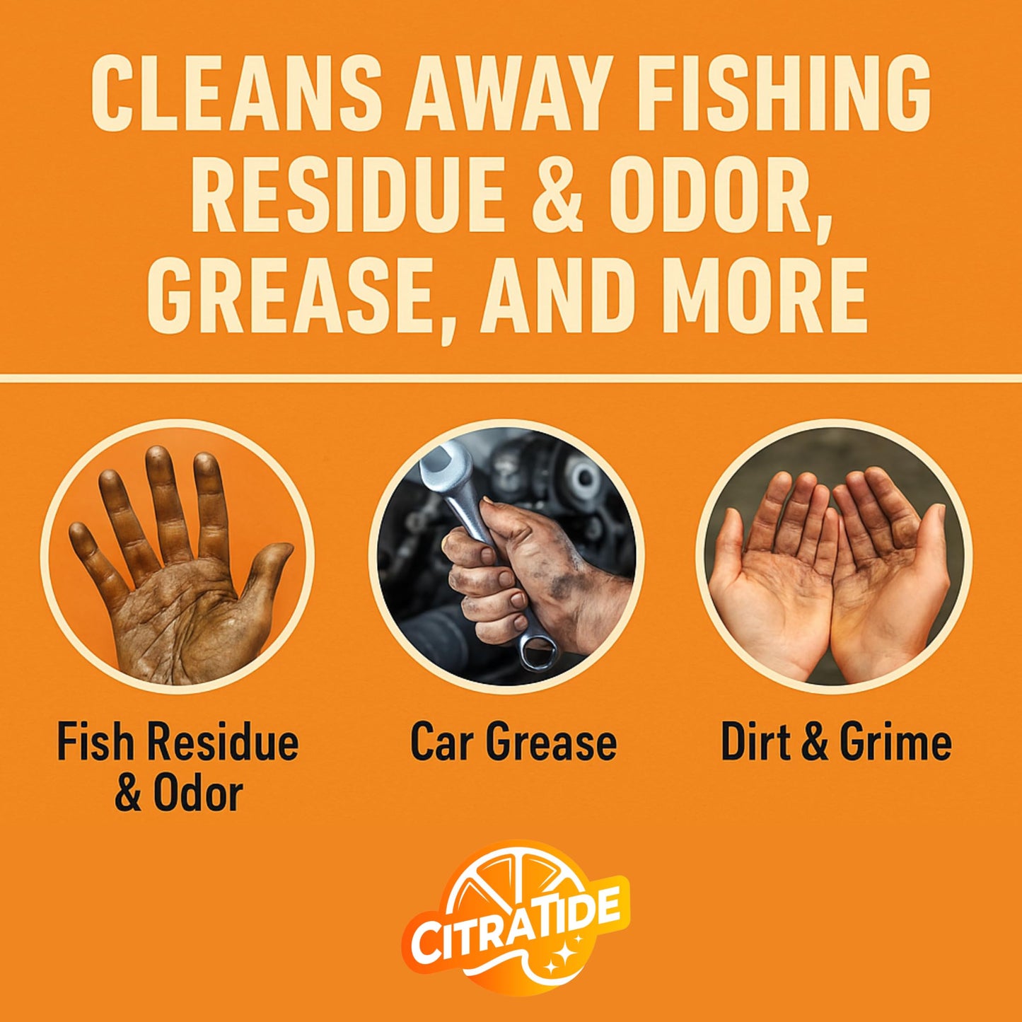 CITRATIDE Captain Coop’s Fishing Hands – Chemical-Free Citrus Hand Scrub & Odor Remover – Removes Fish Smell & Grease – Gentle on Skin – Great for Fishermen, Mechanics & Gardeners – Made in USA (8 oz)