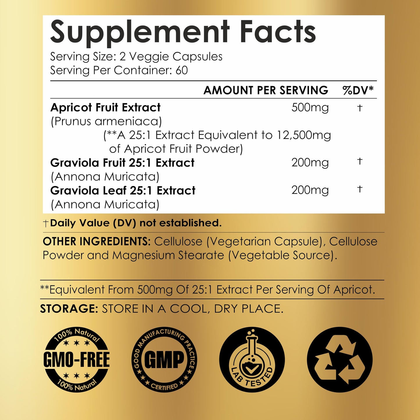 Ayorish Apricot 500 mg with Soursop Graviola Extract Capsule - 120 Veggie Capsules 60 Servings Non-GMO, Vegan