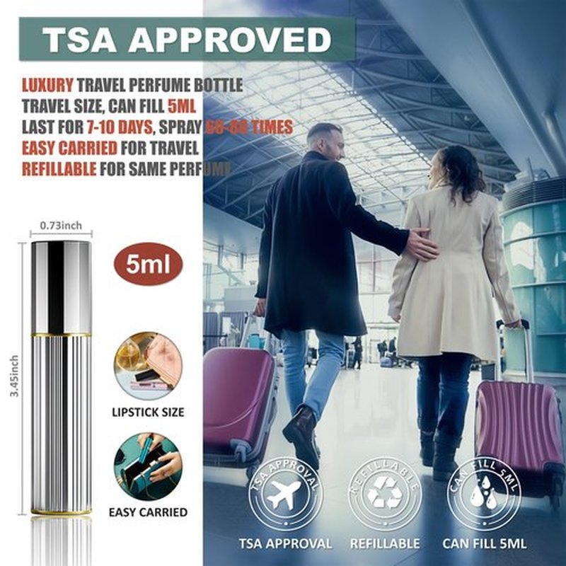 Fiwecos Perfume Travel Refillable Bottle Cologne Portable Atomizer Fragrance Scent Sprayer Pump Fill from Bottom Mini Pocket Size 5ml for Travel Essentials & Best Gift (Silver)