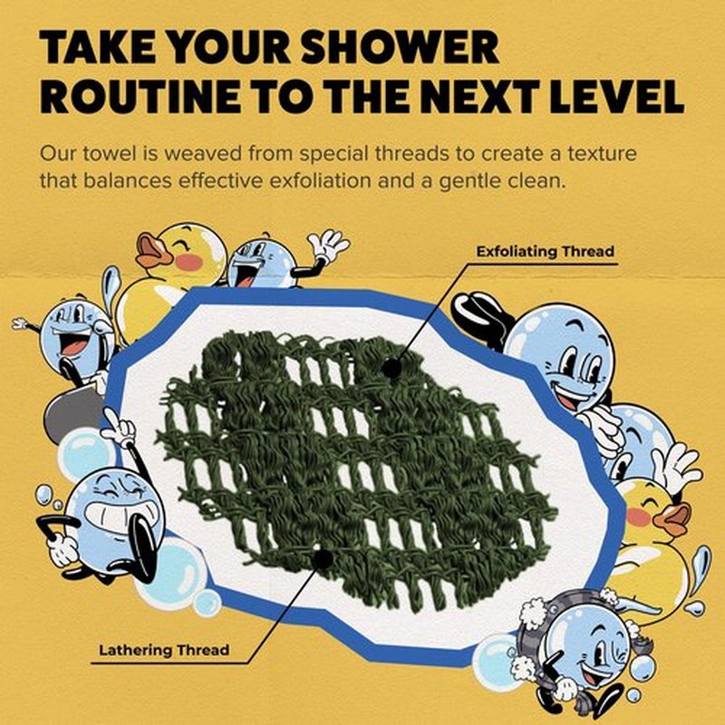 GOSHI Exfoliating Shower Towel - Rip-Resistant Exfoliating Washcloth for All Skin Types - Moss Green - Made in Japan