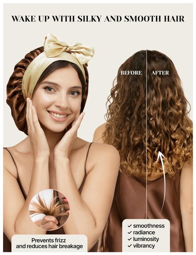 Mulberry Silk Bonnet for Sleeping Women with Curly Hair - Short Long Hair Bonnet for Sleeping - Alternative to Double Layer Satin Bonnet with Tie Band