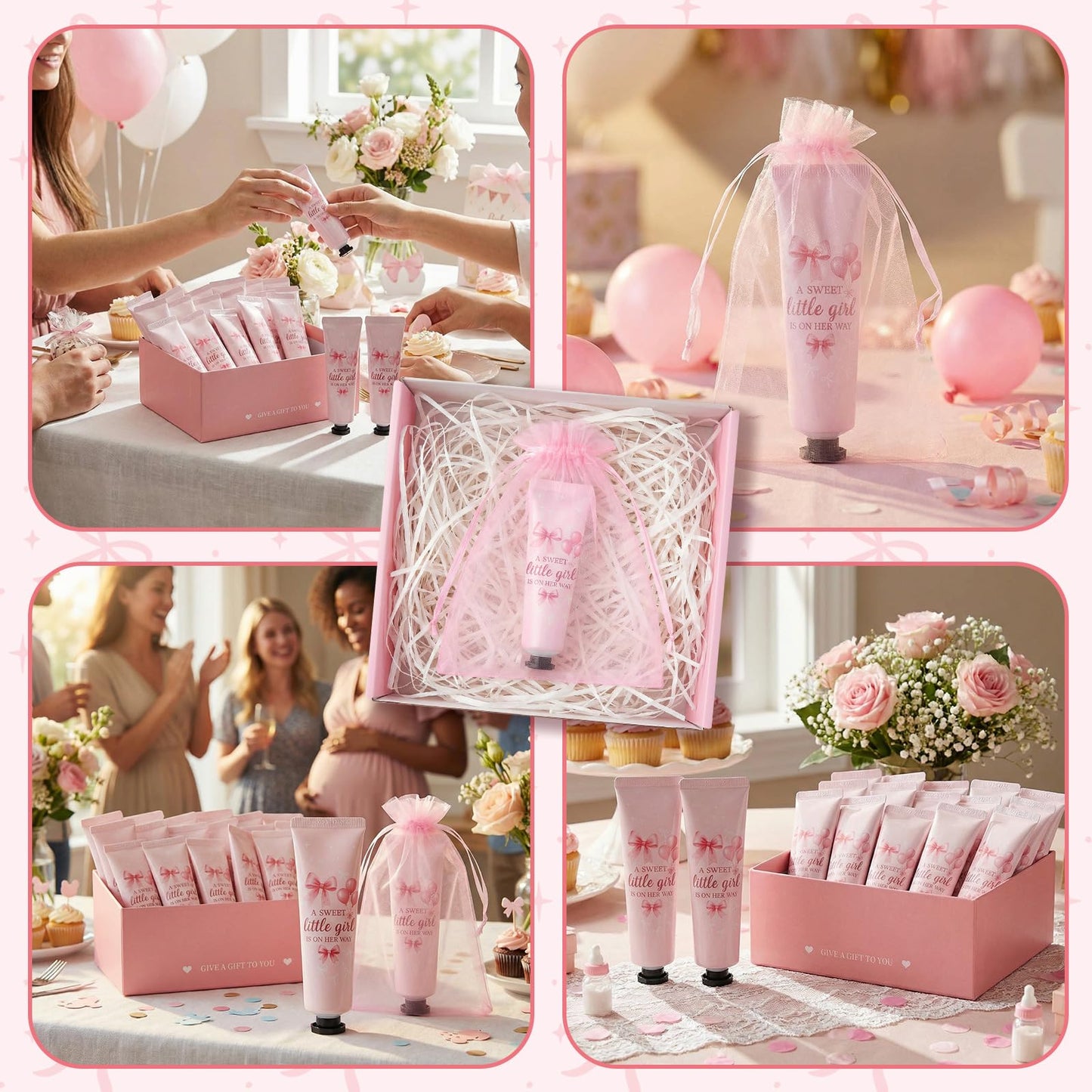 Swiffen 48 Sets Pink Bow Coquette Baby Shower a Sweet Little Girl Is on Her Way Hand Cream Gifts Bulk Travel Size Lotion Bulk Party Supplies Favors Birthday Baby Shower Party Favors