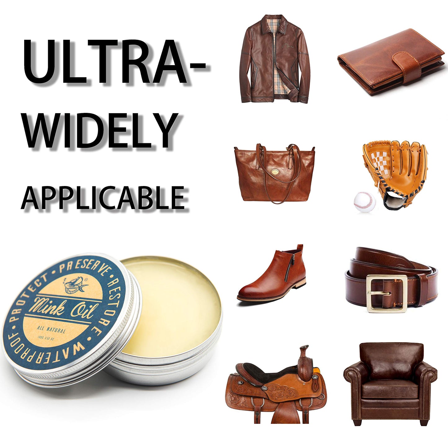 Mink Oil for Leather Boots, Leather Conditioner and Cleaner 3.52oz-Waterproof Soften and Restore Shoes,Saddles,Jackets,Purses,Gloves and Vinyl