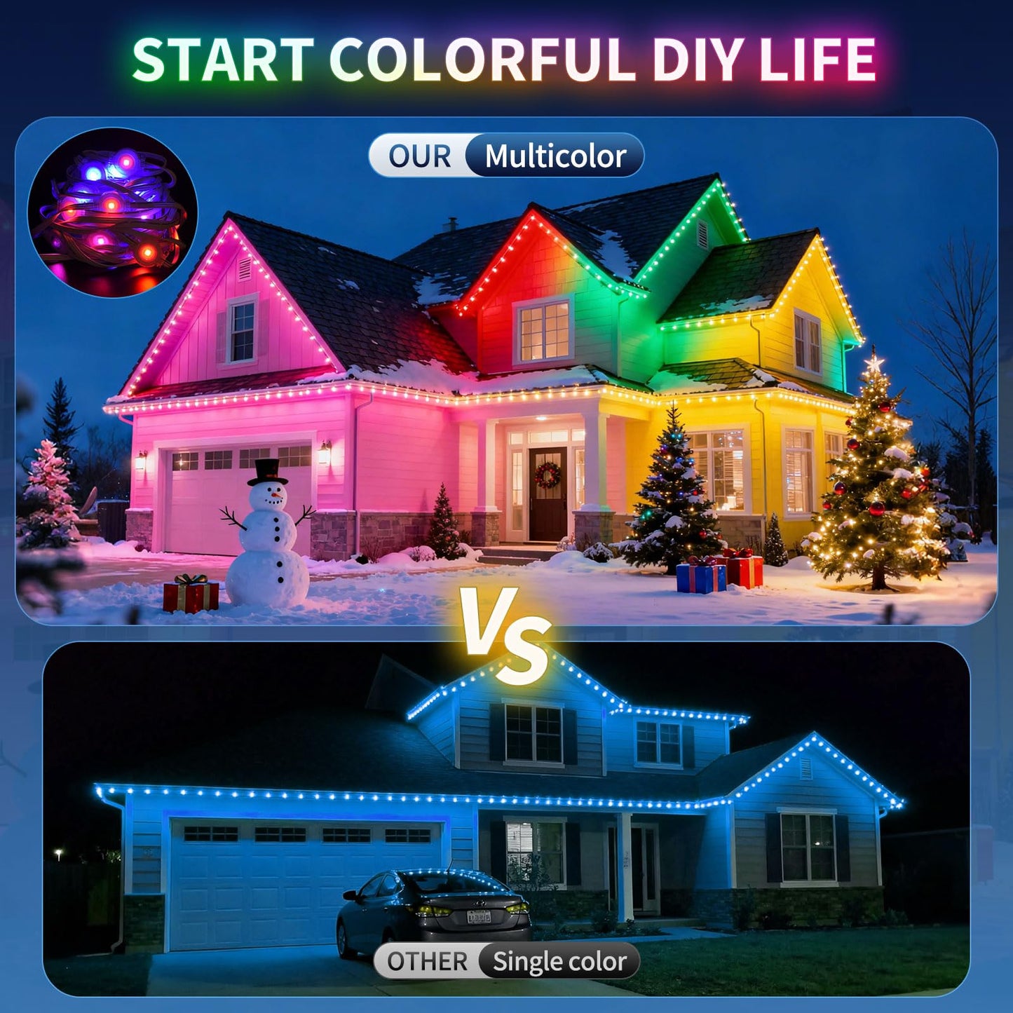LUMLLSAJI Permanent Outdoor Lights, 200FT RGB Christmas Lights with 100 LED, App/Remote Control, 33 Scene Modes, 216 Lighting Modes, 16 Million DIY Colors,Waterproof for House Roof Lighting
