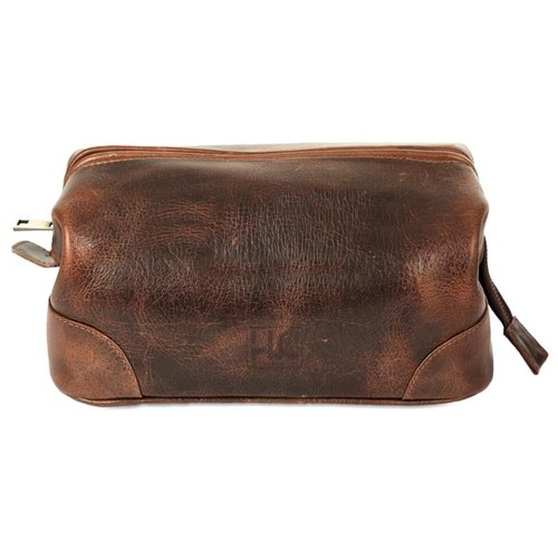 HLC Leather Toiletry Bag for Men - Best Gift for Men - Premium Genuine Leather Dopp Kit Shaving Kit Organizer Travel Kit Pouch Bag for Men - Large Size (Brown)