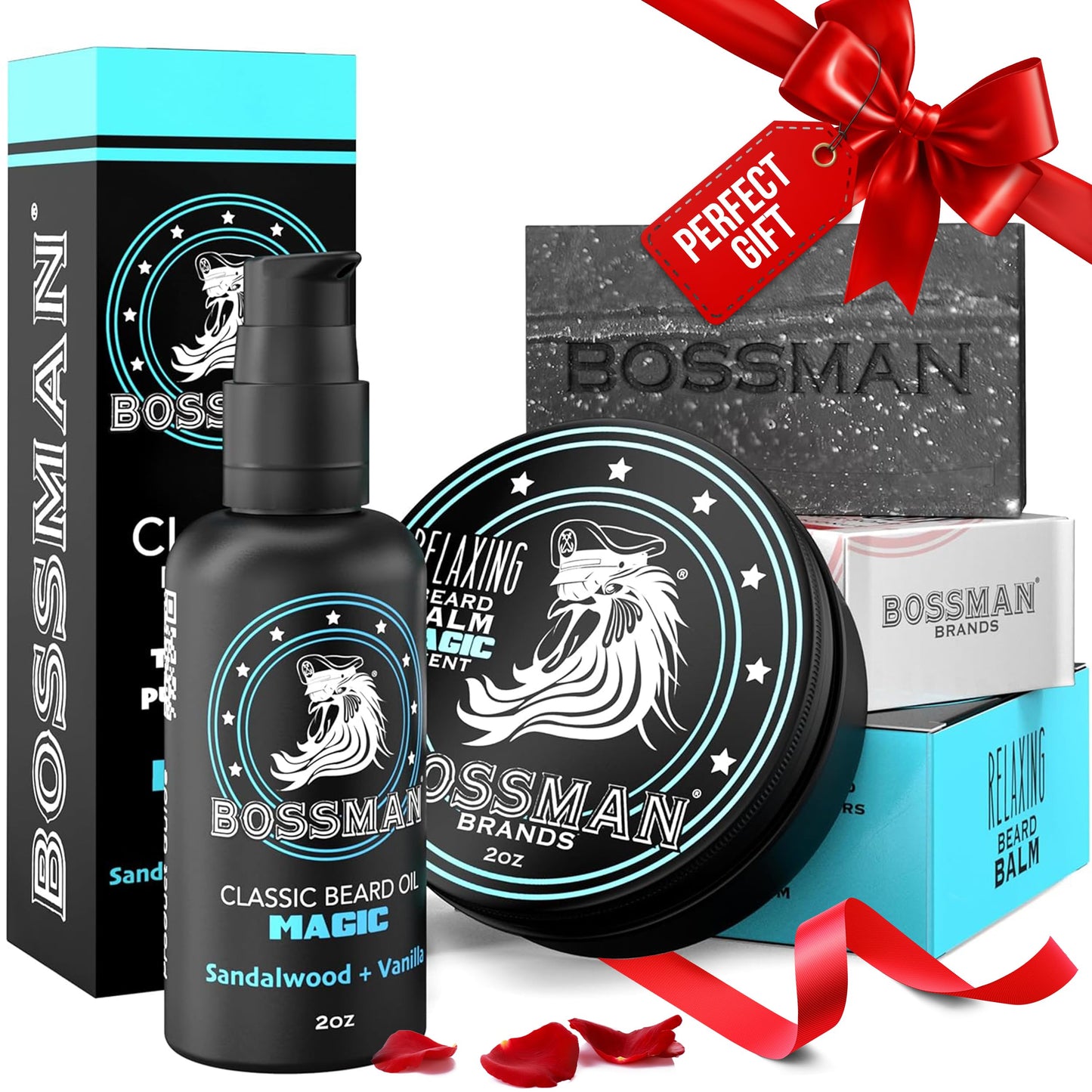 Bossman Starter Beard Kit for Men, Beard Oil (2 oz), Beard Balm & Bar Soap – Natural & Organic Grooming Kit – Made in the USA Men Gift Set (Magic Scent)