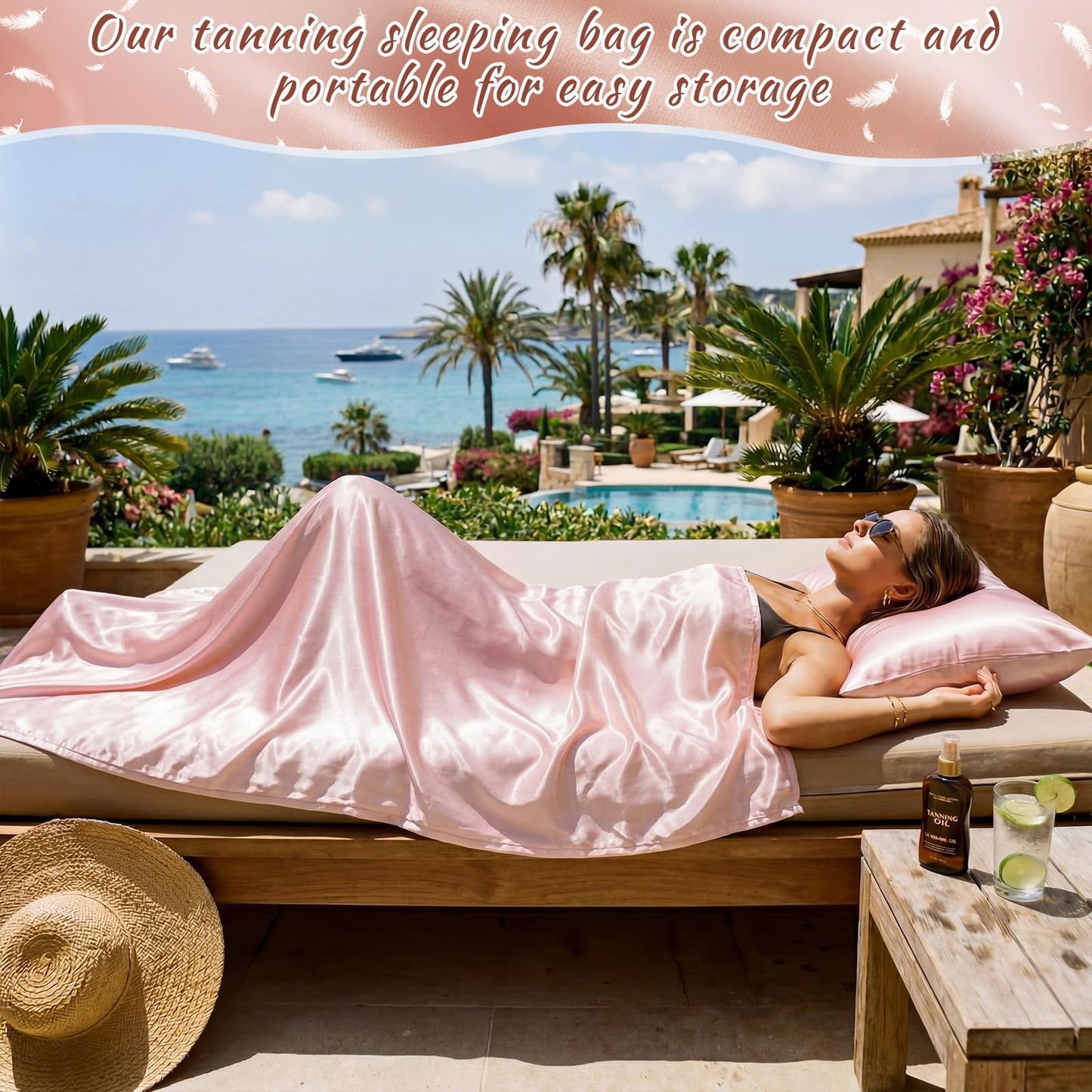 Irenare Protector 3 Pack Self Tan Sack Silk Sleep Sack Gift Set Reusable Body Lightweight Breathable with Self Tan Pillowcase and Storage Bag Tanning Sheet for Bed Travel Sleeping Bag(Rose Gold)
