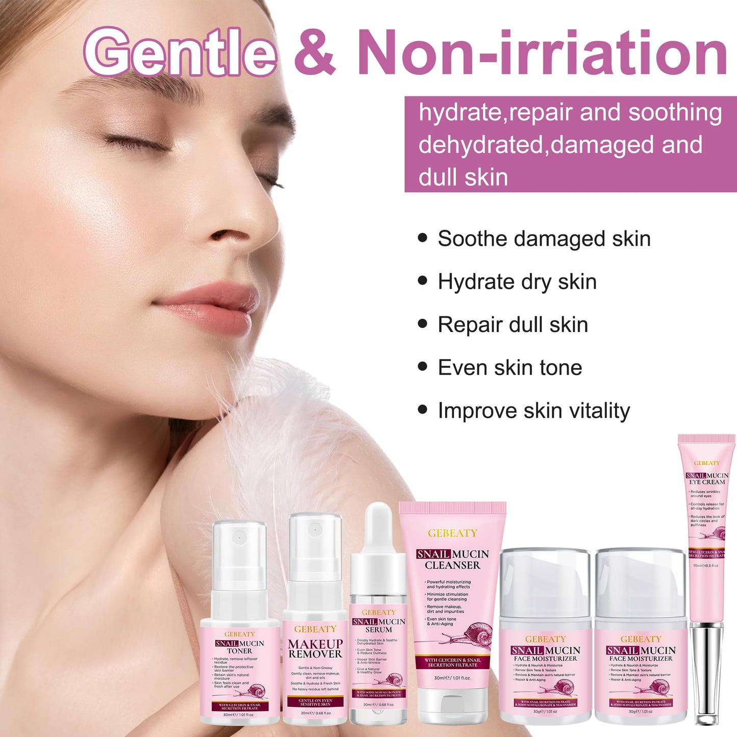 Skin Care Set, 7-Piece Hydrating & Repairing Snail Mucin Skincare Routine