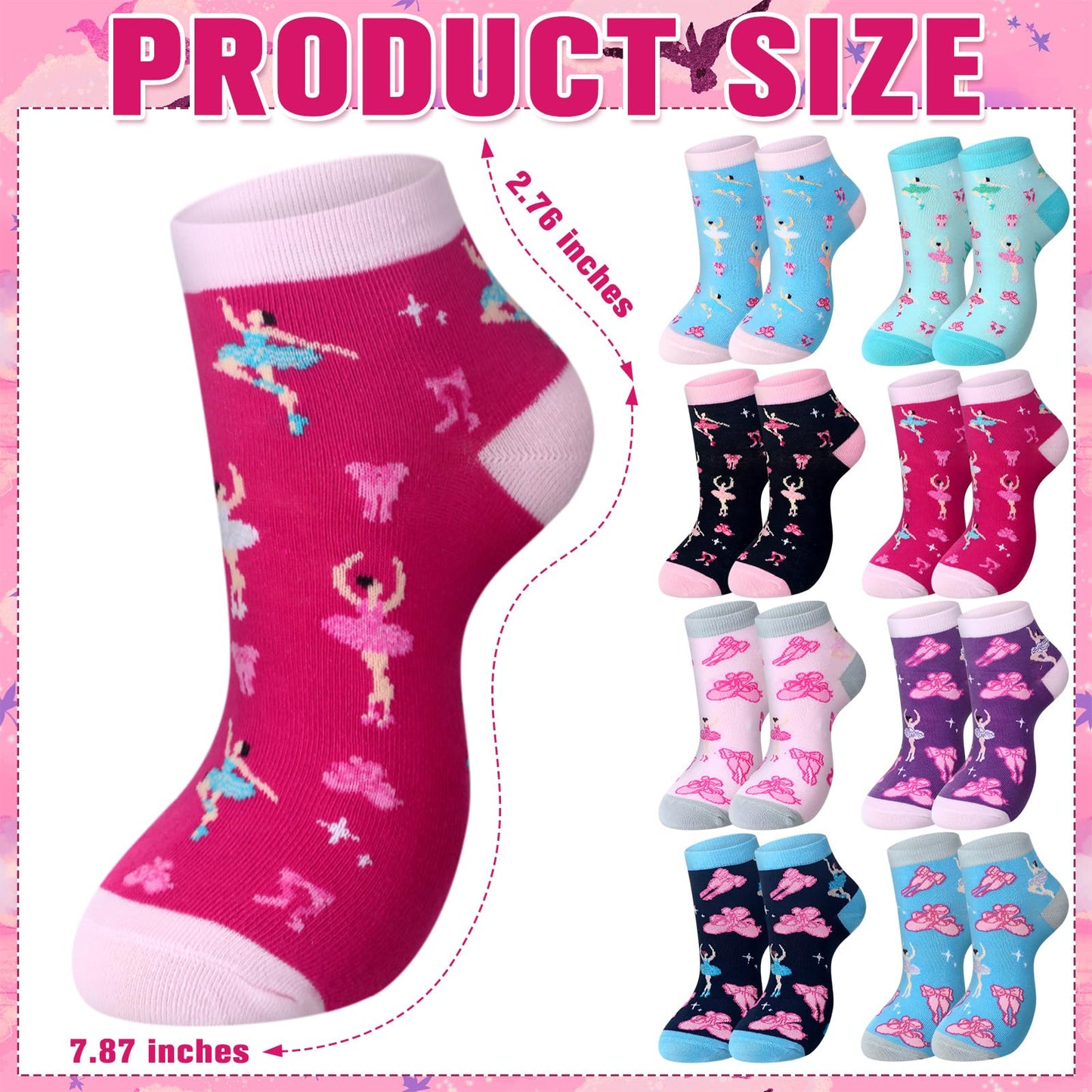 Glitopper 8 Pairs Dance Theme Socks Dancer Team Gifts Bulk for Girls Women Ballet Socks Accessories Party Favors(Classic)