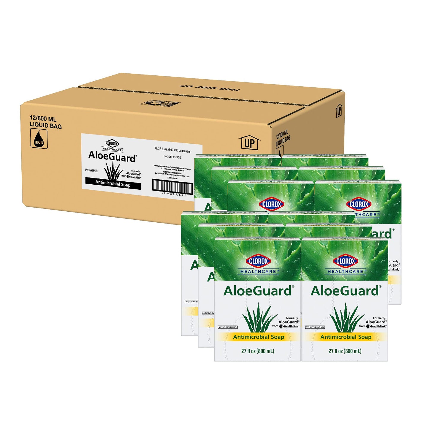 Clorox Healthcare AloeGuard Antimicrobial Hand Soap Refill Bag-in-Box, Chloroxylenol PCMX, Aloe Vera and Vitamin E, Triclosan-Free, 27 Fl Oz, 12 Pack