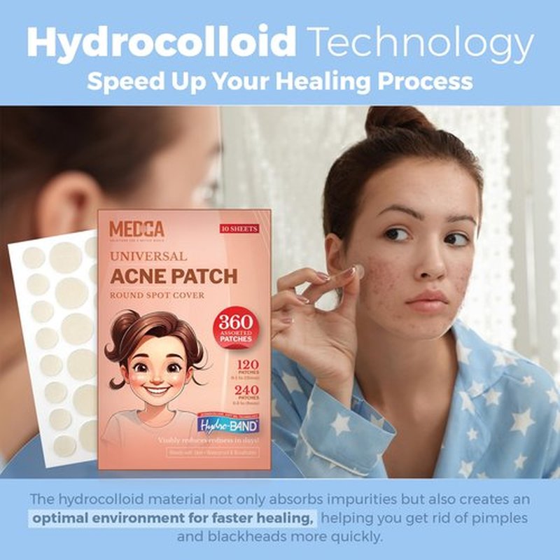 Acne Patches for Face - Hydrocolloid Bandages (360 Count) Pimple Patches for Face in 2 Universal Sizes, Acne Spot Treatment Care for Face & Skin Spot Patch Conceals Zits, Acne and Blackheads
