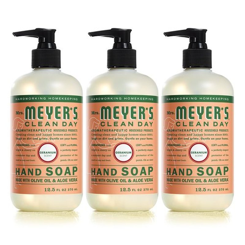 MRS. MEYER'S CLEAN DAY Hand Soap, Made with Essential Oils, Biodegradable Formula, Geranium, 12.5 fl. oz - Pack of 3
