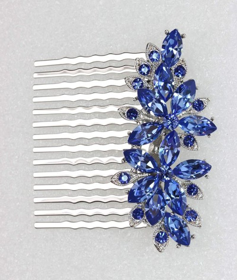 Faship Gorgeous Blue Rhinestone Crystal Floral Hair Comb