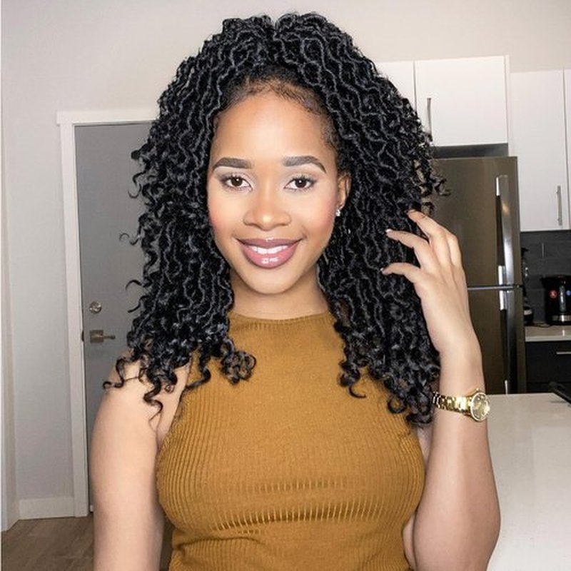 Karida Goddess Locs Crochet Hair 12 Inch, Short Faux Locs Crochet Hair 8 Packs, Crochet Goddess Locs With Curly Ends Crochet Hair for Black Women Pre Looped (12 Inch (Pack of 8), 1B#)