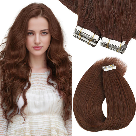 Sunny Hair Auburn Brown Tape in Hair Extensions Auburn Human Hair Tape in Extensions Red Auburn Hair Extensions Tape in Human Hair Tape in Human Hair Extensions Brown Short Hair 20pcs 12inch