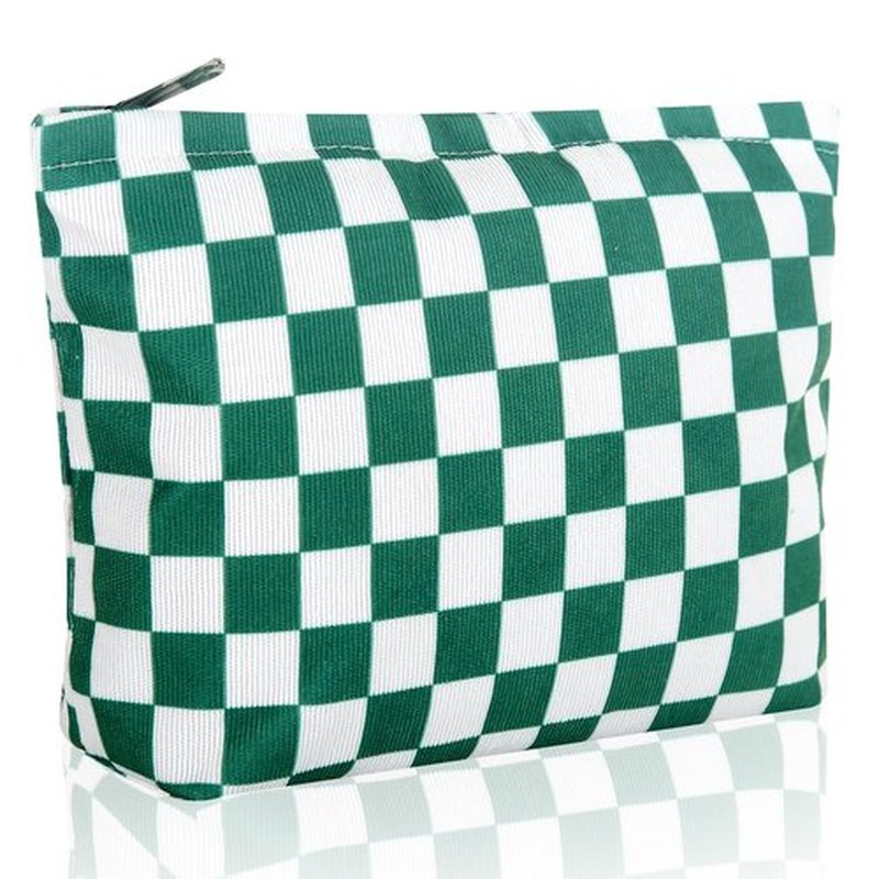 Wudimeitt Cosmetic bag Makeup bag Preppy Cute Corduroy Toiletry bag for women travel essentials (Plaid green)