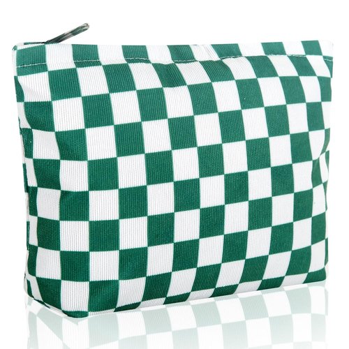 Wudimeitt Cosmetic bag Makeup bag Preppy Cute Corduroy Toiletry bag for women travel essentials (Plaid green)
