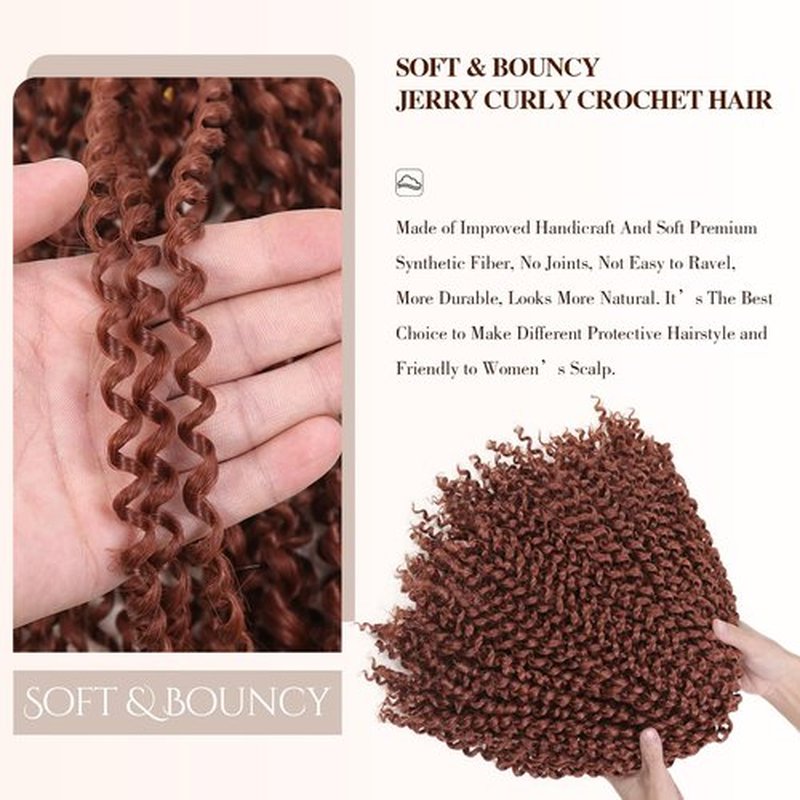 WIGER Kinky Curly Braiding Hair Marlybob Crochet Hair Bundle Ginger Jerry Curly Passion Twist Curly Boho Box Braid Braiding Hair Weave Synthetic Kinky Twist Hair for Bob Hairstyle (6 Packs, 10 Inch)