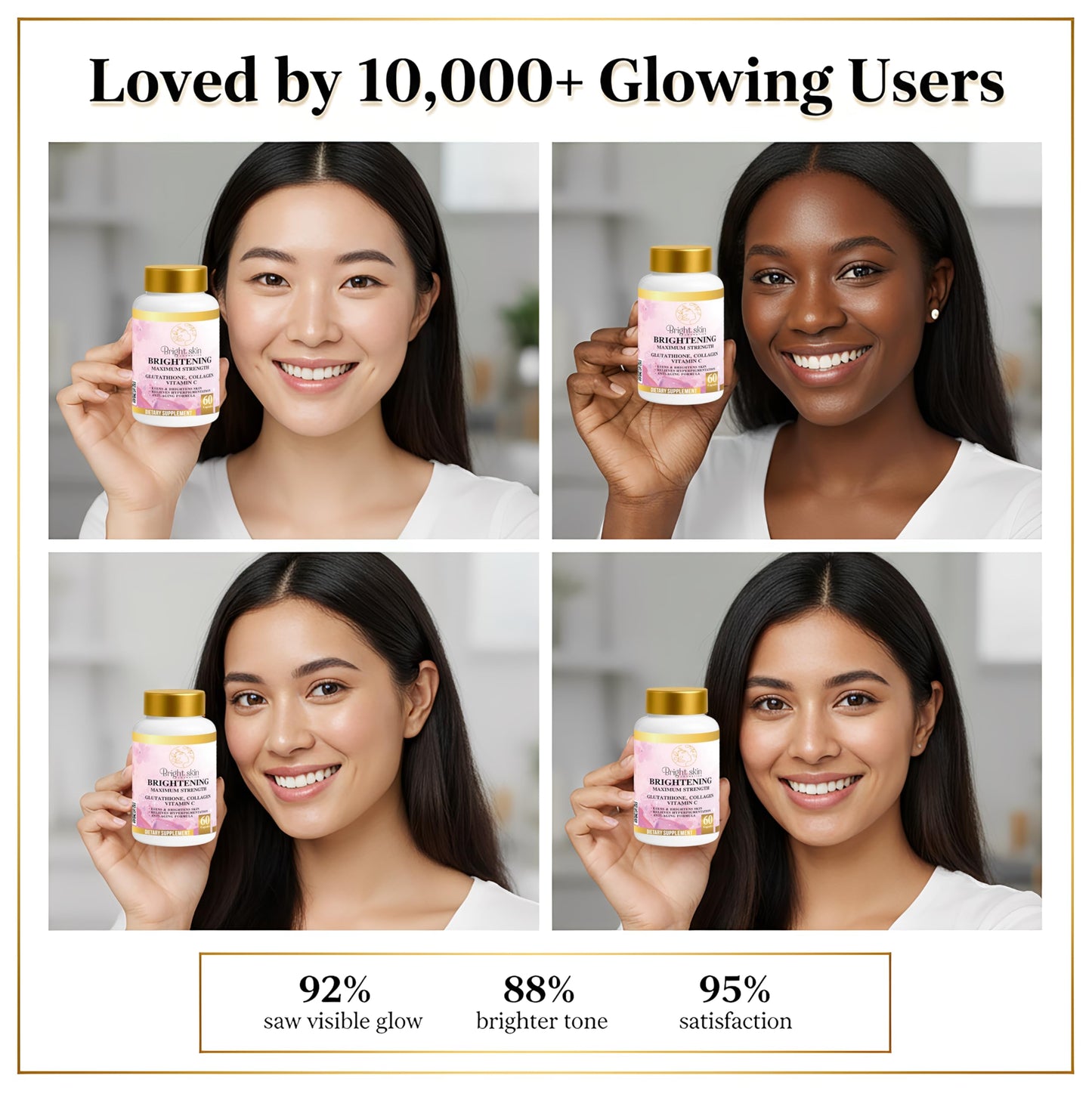 Bright Skin Cosmetics Brightening Supplements with Glutathione, Collagen, and Vitamin C