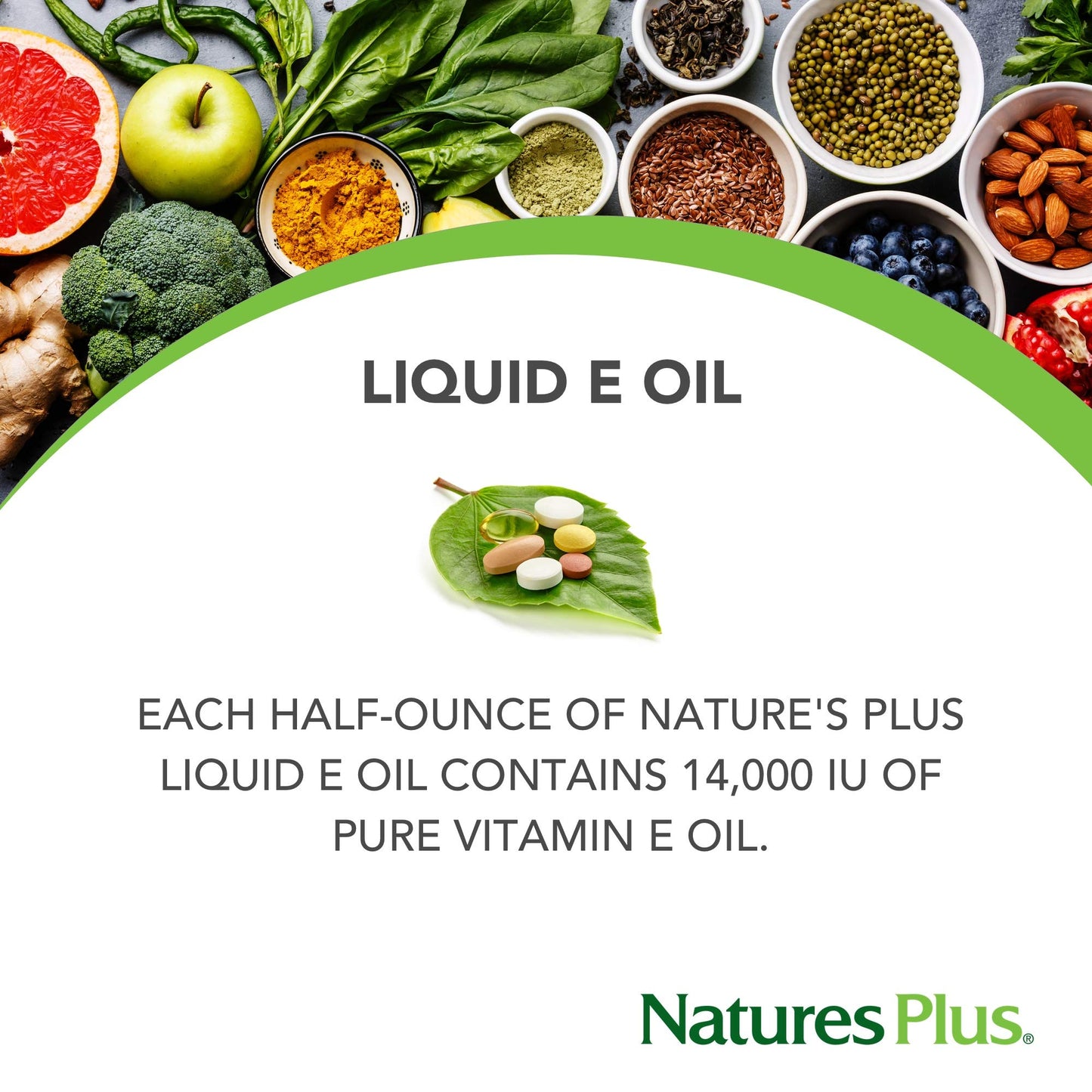 NaturesPlus Liquid Vitamin E Oil 14,000 IU - 0.5 fl oz - Moisturizes Face & Skin, Reduces Brown Spots, Strengthens Nails, Promotes Hair Growth - Vegan
