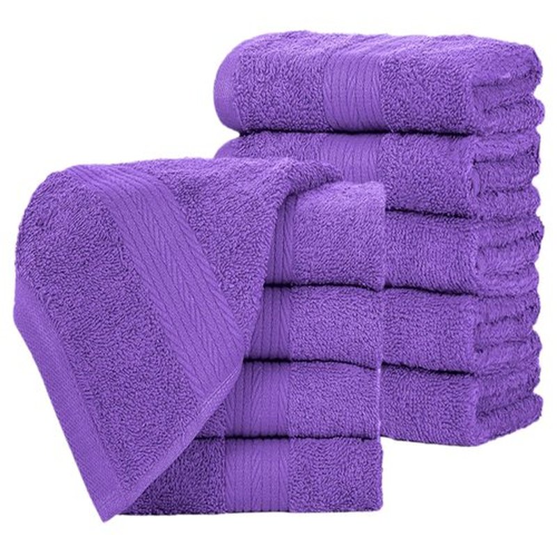 Ample Decor Wash Cloths Pack of 10, Oeko Tex Certified 600 GSM 100% Cotton Soft Absorbent, Premium Quality Durable Machine Washable, Ideal for Bathroom, Pool, Hotel, Spa – Purple