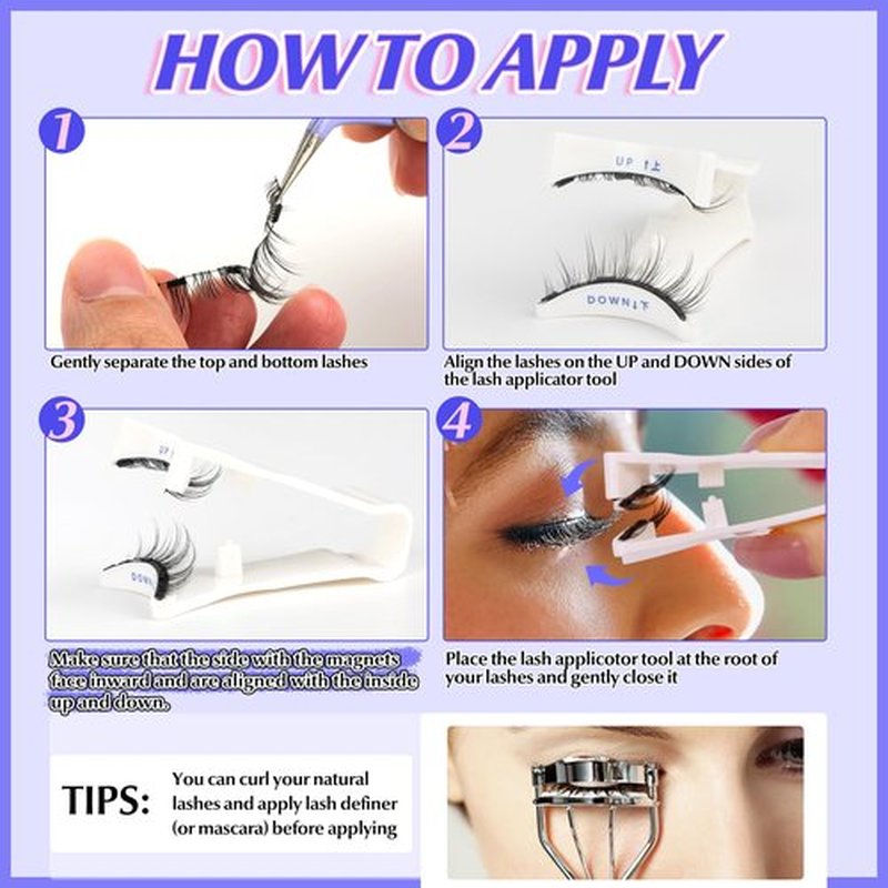 ALICE Reusable Magnetic Eyelashes without Eyeliner, No Glue Needed Magnetic Lashes Kit Natural Look 2 Pairs, Manga Magnetic Lashes with Magnets and Magnetic Lash Applicator Easy to Wear and Remove