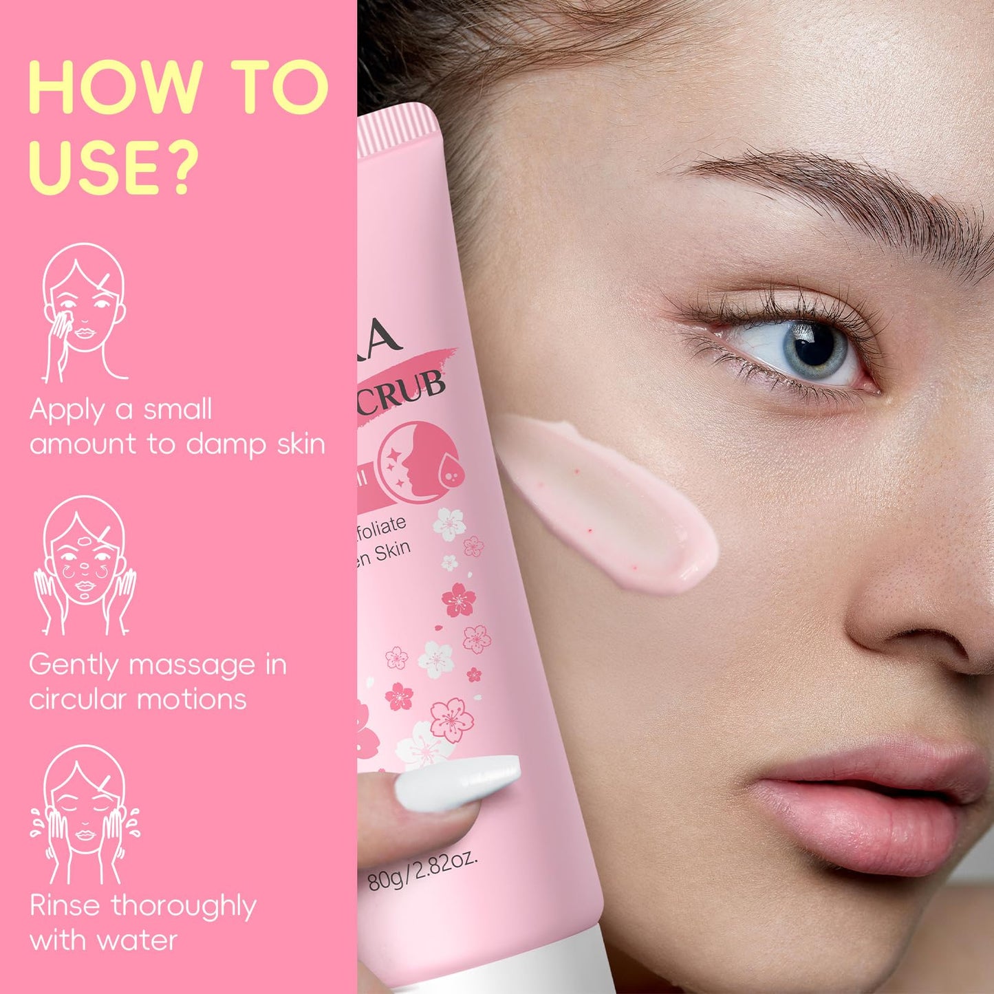 New Cover Facial Scrub for Women Gently Exfoliating Refining Pores, JAPAN SAKURA Face Exfoliator Scrub Cleanser Remove Dead Skin & Blackheads Face Wash Glow Moisturizes, Smooths, Softens (80g/2.82oz.)