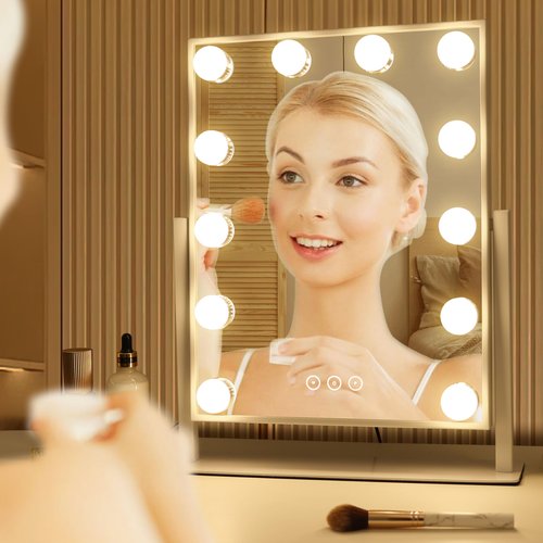 Vanity Mirror with Lights,Lighted Vanity Mirror with 12 Dimmable Bulbs for Dressing Room & Bedroom,3 Color Lighting,Modes Detachable 10x Magnification 360°Ratation