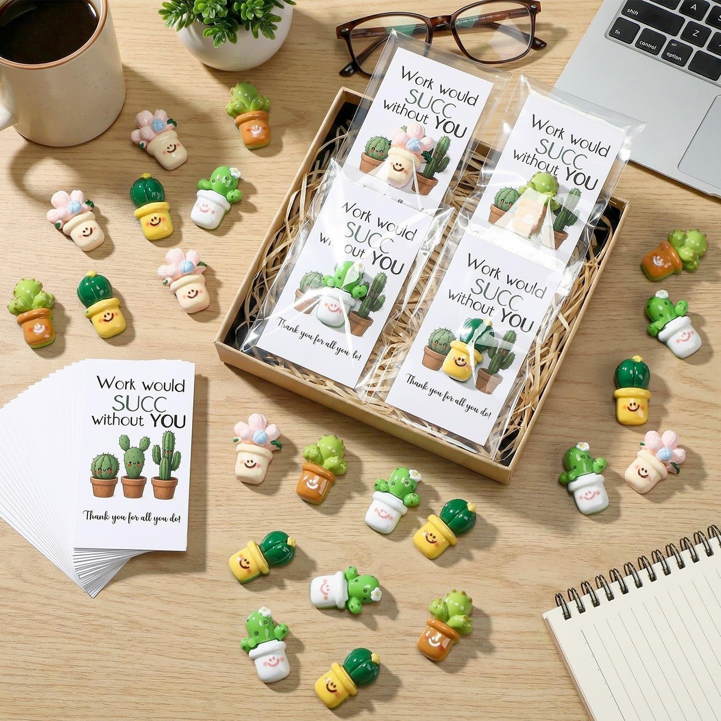 Bucherry 100 Set CNA Week Gifts Bulk for Nurse Coworker Team Staff Thank You Gifts Cute Succulent Fridge Magnet with Thank You Card for Nurse Office Teacher Employee Volunteer Graduation Gift