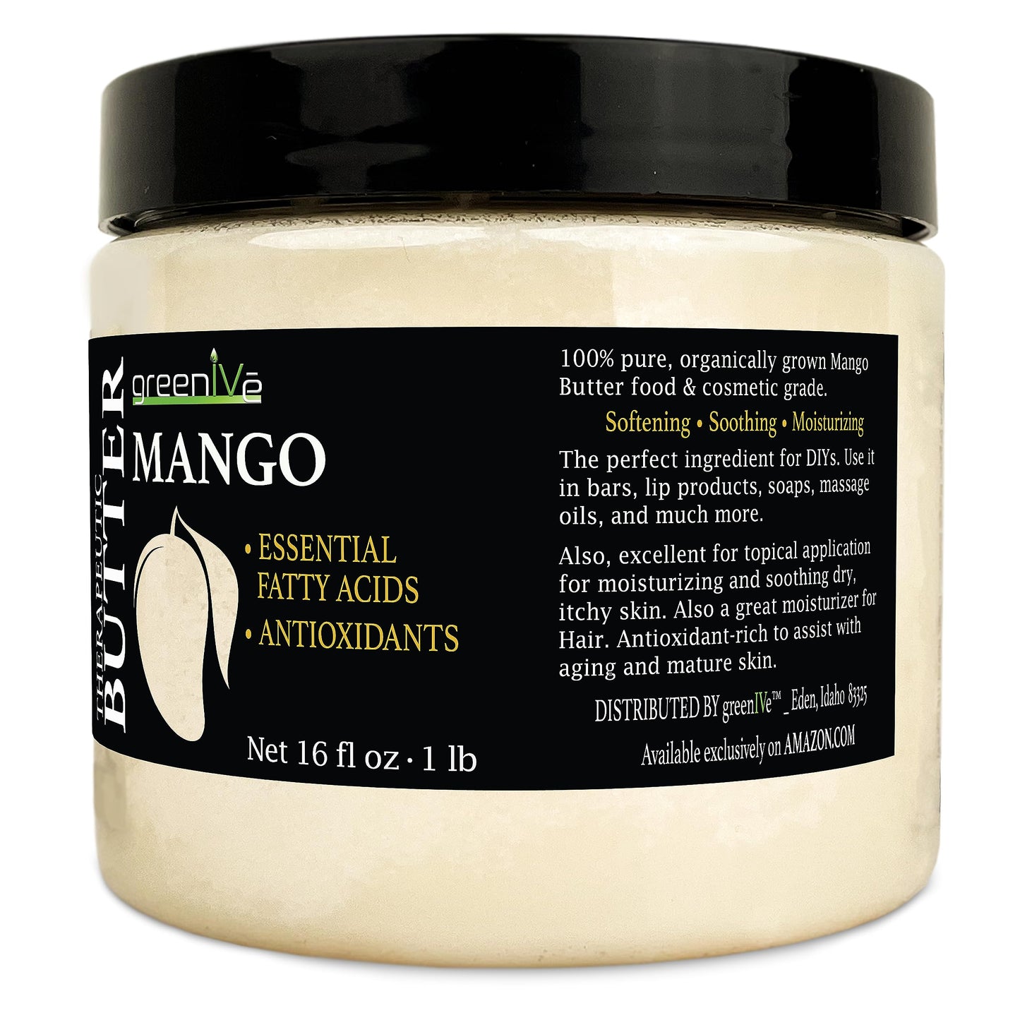 GreenIVe Deodorized Mango Butter 100% Pure Raw Unrefined Natural Creamy Skin Hair Moisturizer Hydrating Body Butter Lotion Lip Balm Soap Making DIY Cosmetics Whipped Creams Food Grade 16oz