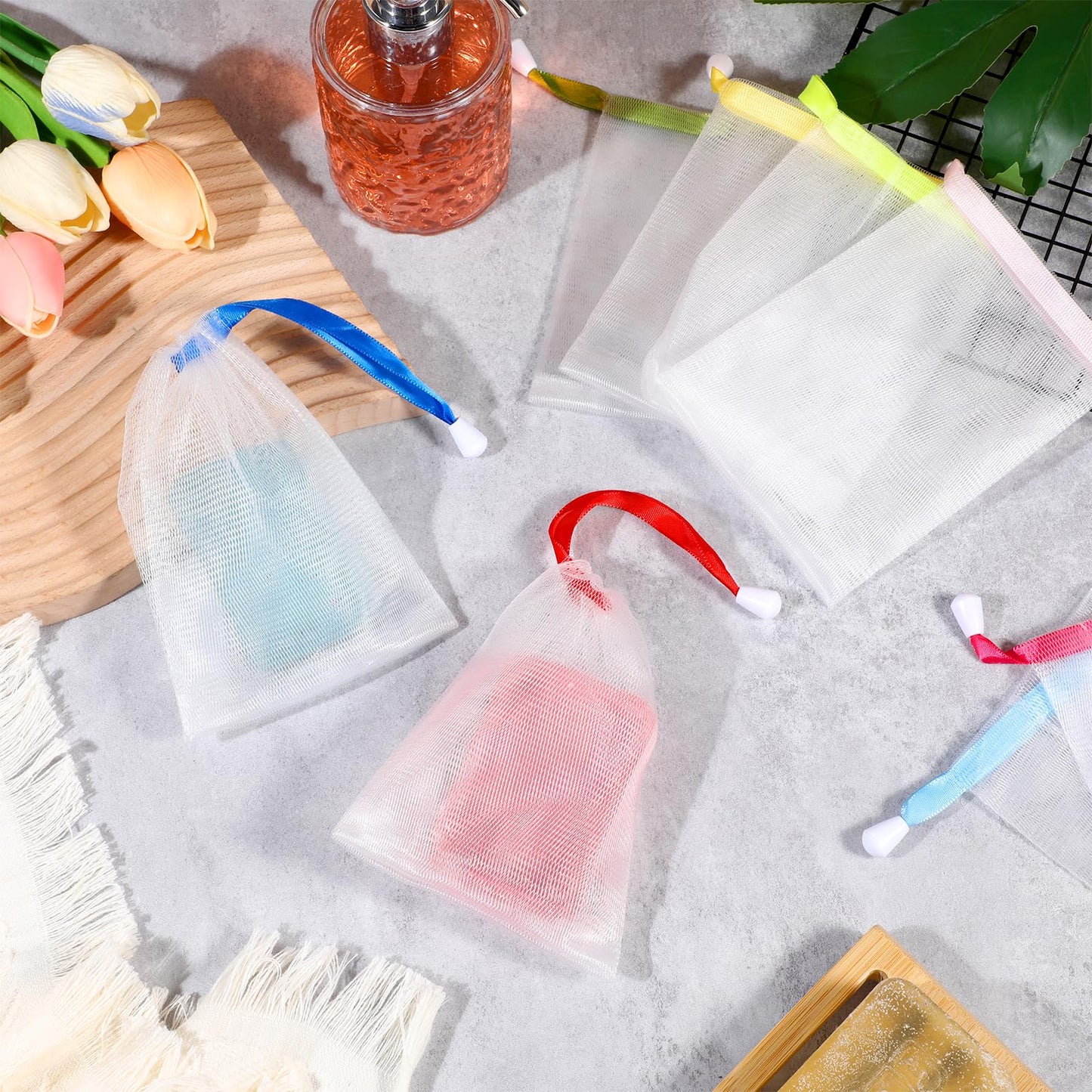 mekueeex 200 Pcs Soap Bag Handmade Bubble Mesh Bags Exfoliating Soap Pouch with Drawstring for Foaming and Drying Soft for Shower Body Facial Cleaning Tool Easy to Bubble and Store