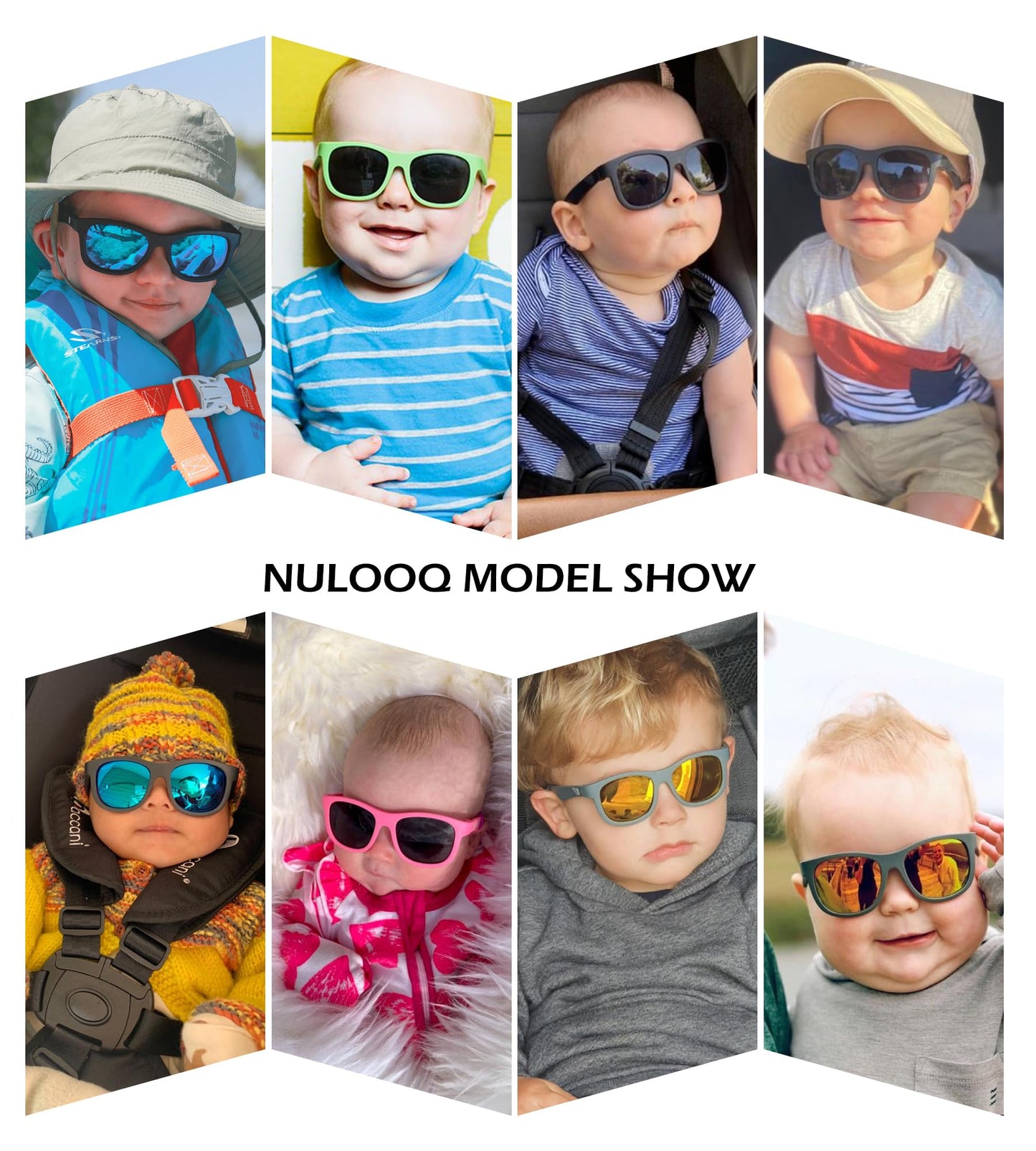 NULOOQ Flexible Polarized Baby Sunglasses with Adjustable Strap for Toddler Newborn Infant Age 0-24 Months, 100% UV Protection (Black/Gray + Gray/Gold Mirrored) - 2 Pack