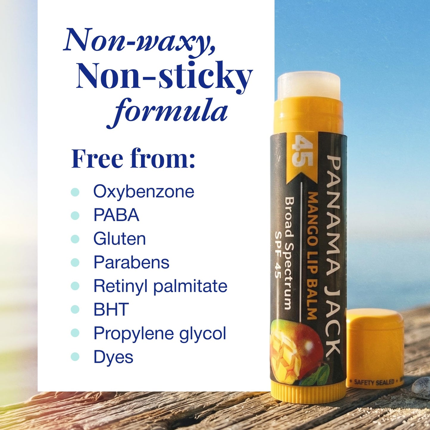 Panama Jack Sunscreen Lip Balm - SPF 45, Broad Spectrum UVA-UVB Sunscreen Protection, Prevents & Soothes Dry, Chapped Lips, Mango, 3-pack