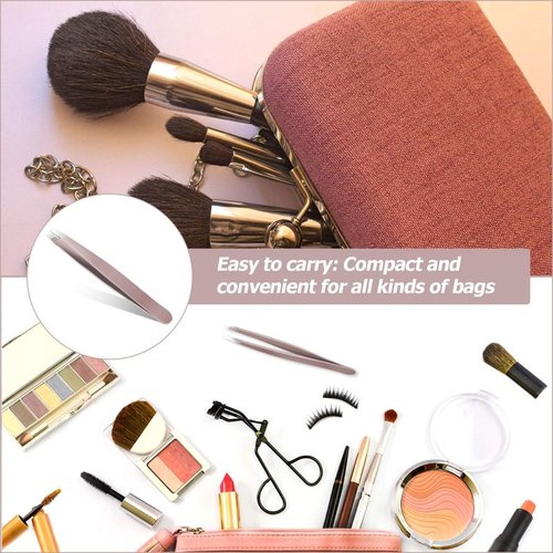 12 Pieces Eyebrow Tweezers Stainless Steel Slant Tip Tweezers Facial Hair Eyebrow Precision Tweezers for Men and Women (Rose Gold)