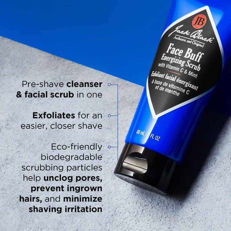 Jack Black Face Buff Energizing Scrub, 6 Fl Oz – Vitamin C & Mint – Deep Cleaning Pre-Shave Cleanser, Men’s Facial Scrub, Remove Oil, Dirt & Dead Skin, Men’s Cleanser, Hydrating Skincare