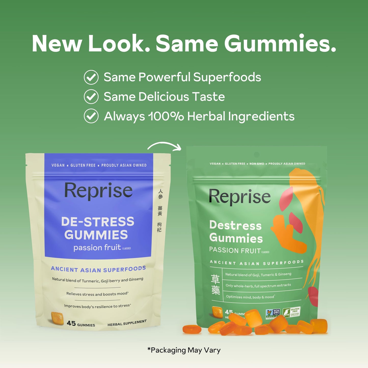 De-Stress Gummies with American Ginseng, Turmeric, and Goji - Assist with Stress Relief & Mood Boost, All-Natural Relaxation, Low-Sugar, 45 Vegan Gummies, Passion Fruit (Pack of 1)
