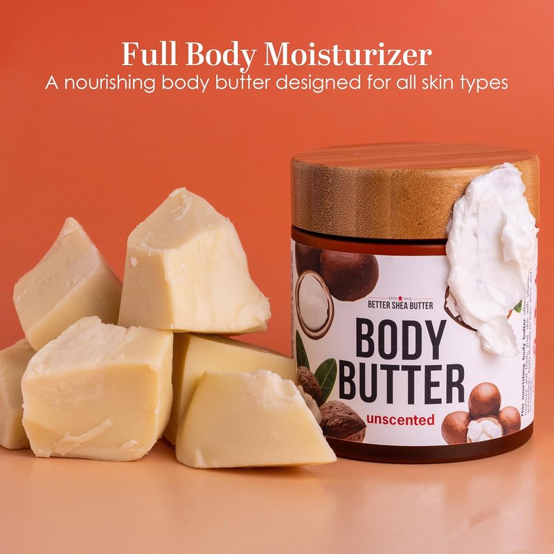 Unscented Body Butter for Dry Skin - Deep Moisturizer with Raw Shea Butter & Jojoba Oil | 8 oz