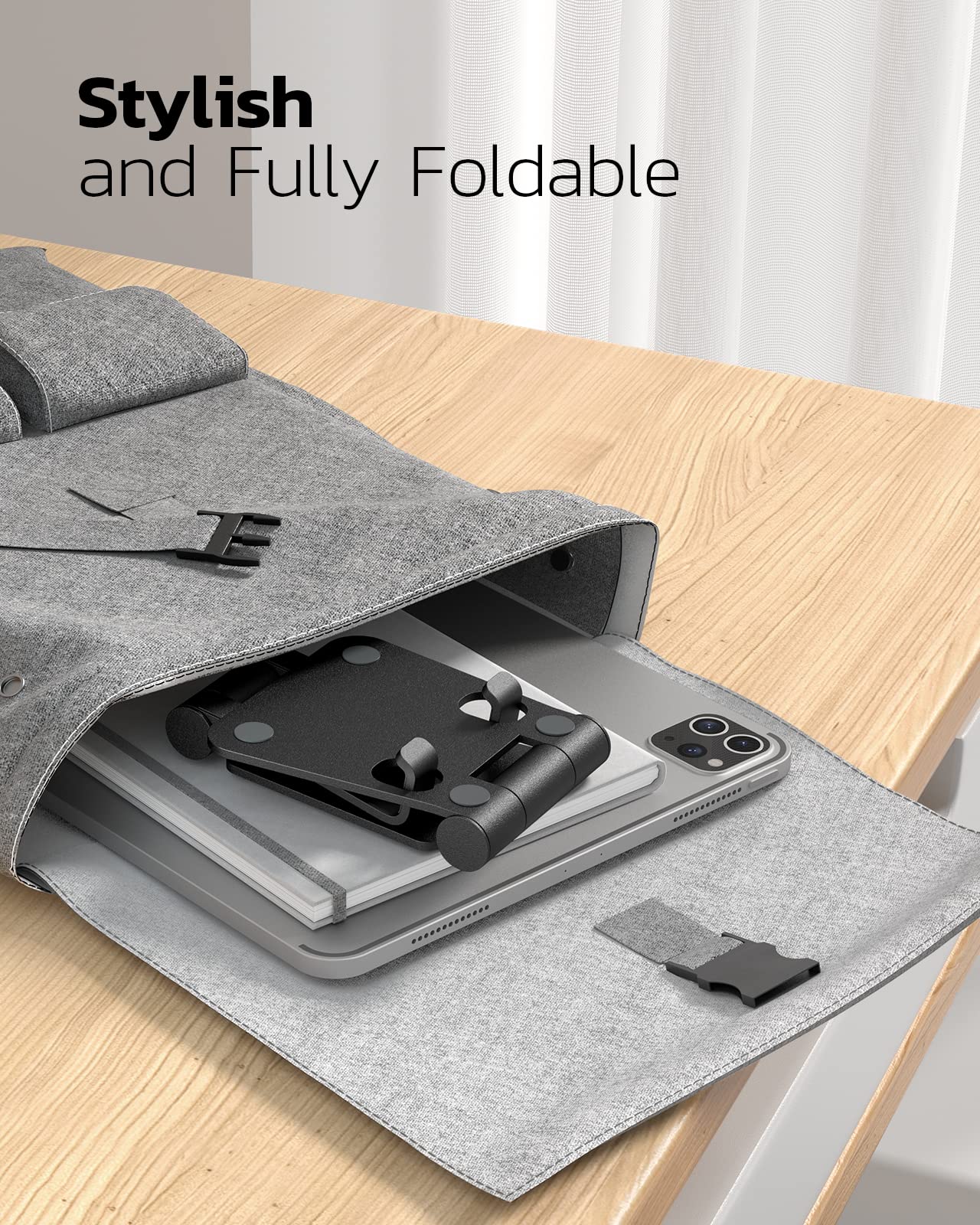 Nulaxy 2 Pack Dual Folding Cell Phone Stand, Fully Adjustable Foldable Desktop Phone Holder Cradle Dock Compatible with iPhone 17 16 15 14 13 12 Pro Max Xs Xr X 8, All Phones, Black
