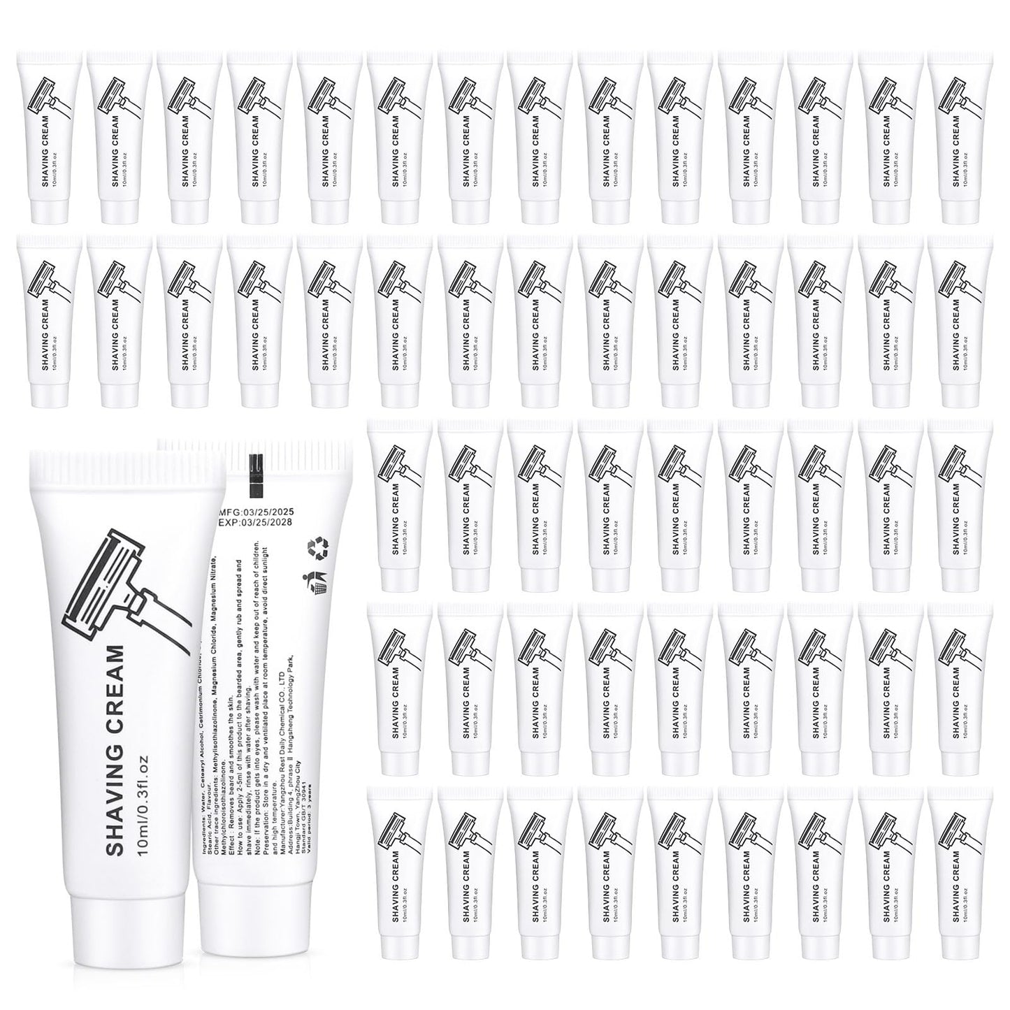 Shaving Cream Bulk, 10ml/0.35fl Oz Travel Shaving Cream, Individually Packaged, Suitable For Travel, Hotel, Home, Camping, Charity, Homelessness (100-PACK)
